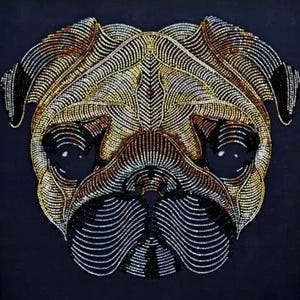 Golden Pug Bead Embroidery Kit – DIY Portrait on Black Canvas