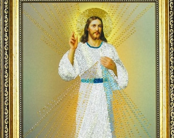 Jesus Christ Icon Bead Embroidery Kit: Orthodox Christian Gift