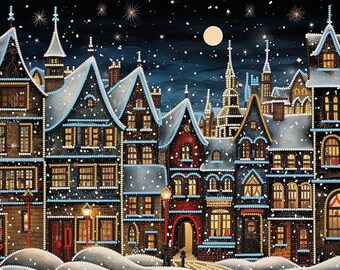Bead Embroidery Kit: Winter Snowy House Landscape, Magic Night Scene Nova Sloboda
