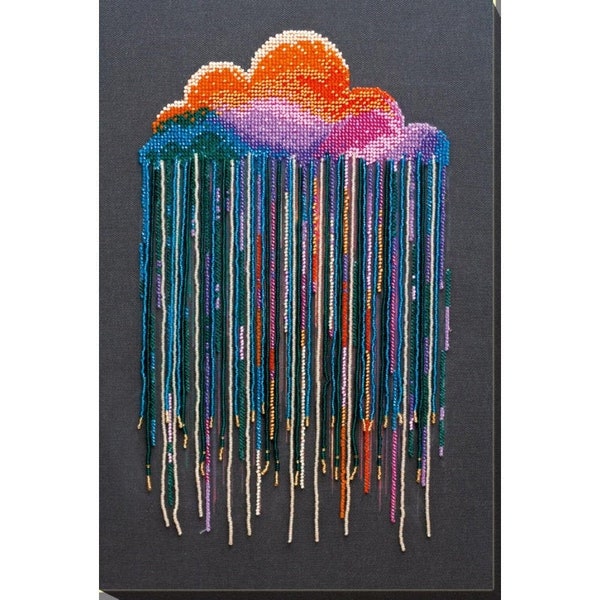 Bead embroidery kit Myriad drops Bead stitch painting Colorful rain embroidery, Needlework beading hand embroidery embroidery pattern AB09