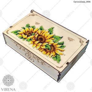 Wood stash Box Handmade wooden jewelry box with bead embroidery, Laser cutting Jewelry box for women DIY kit for jewelry box with embroidery