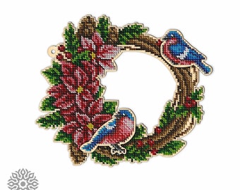 Wooden Christmas Wreath DIY Embroidery Kit: Bead Stitch