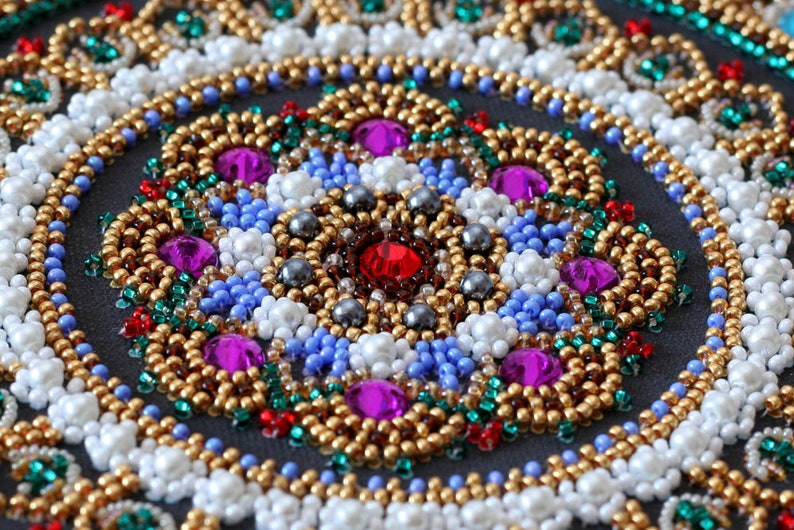 Bead embroidery kit Mandala needlework kit mandala wall art mandala design bead pattern hand embroidery embroidery pattern gift idea Abris