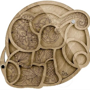 Wood Bead Organizer Box: Plywood Beadwork Case with Needle Magnet Elephant 033