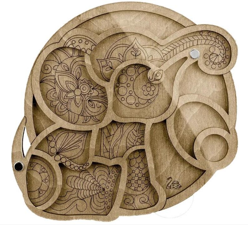 Wood Bead Organizer Box: Plywood Beadwork Case with Needle Magnet Elephant 033