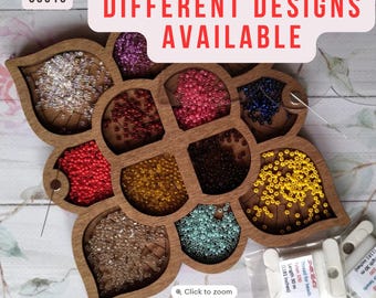 Wood Bead Organizer Box with Lid and Needle Magnet