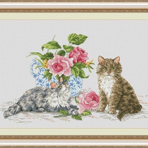 Cross stitch kit Fluffy cats Kittens Animal needlework kit Cross stitch patterns Modern cross stitch designs Needlepoint chart kit Olanta