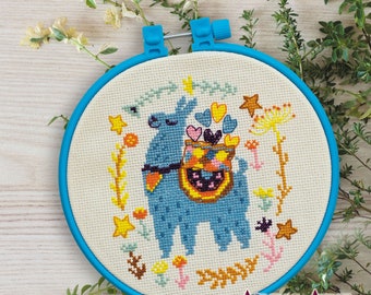 Embroidery Kit for Beginner Lama Embroidery Hoop Pattern Cross stitch kit, Decor Hoop Art Kit, cross stitch pattern, needlepoint kit AHM01