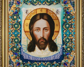 Jesus Christ Icon Bead Embroidery Kit: Religious Beading Pattern