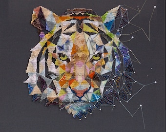 Bead embroidery kit Constellation tiger Needlepoint beading, beading stitch kit hand embroidery, tiger embroidery, beading pattern AB04
