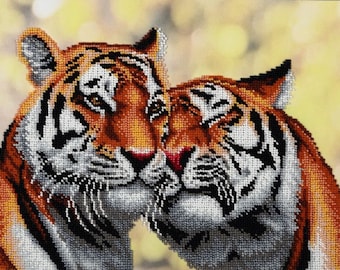 Bead embroidery kit Cute tigers animal embroidery, DIY Beadwork Picture needlework kit, hand embroidery, embroidery pattern beading pattern