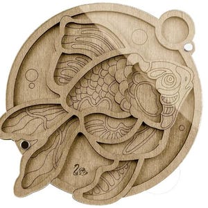 Wood Bead Organizer Box: Plywood Beadwork Case with Needle Magnet Fish 032