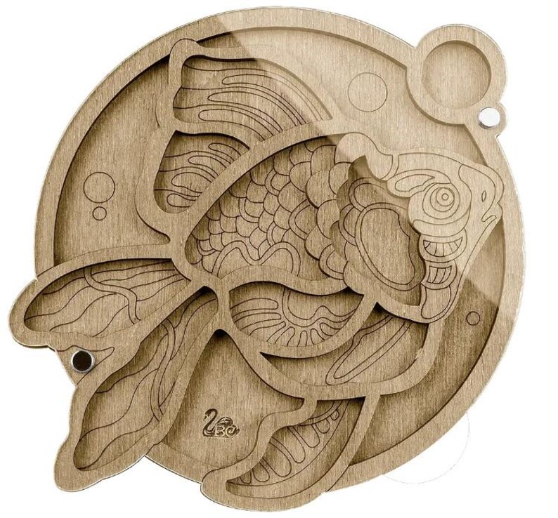 Wood Bead Organizer Box: Plywood Beadwork Case with Needle Magnet Fish 032