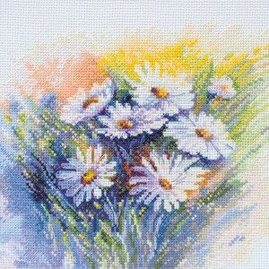 Cross stitch kit Watercolor daisies bouquet flowers cross stitch pattern Modern cross stitch, needlepoint kit, counted cross stitch AbrisArt