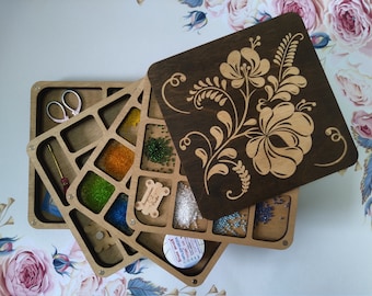 Customizable Seed Bead Organizer: Wood Jewelry Making Box