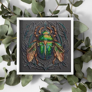 Beaded Cross Stitch Kit Beetles Bead embroidery kit, Hand Needlework Pattern, Beadwork Gift Set Embroidery pattern Beading pattern AbrisArt