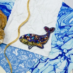 DIY Jewelry making kit Blue whale Seed beaded brooch Bead Embroidery kit Needlework beading decoration, handmade jewelry gift AbrisArt