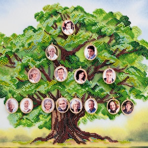 Bead embroidery kit Family Tree needlework kit tree of life hand embroidery, Fantasy Family tree embroidery beading pattern AbrisArt