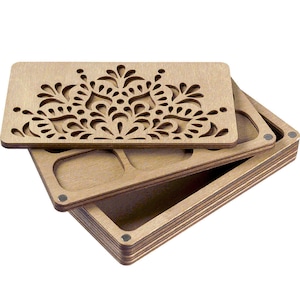 Wood bead organizer box with wooden lid beadwork accessory Jewelry making tray, container for beads, bead embroidery box, beads craft holder
