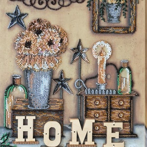 Bead embroidery kit Family home relations embroidery Needlework kit hand embroidery, embroidery pattern, gift idea, beading pattern AbrisArt