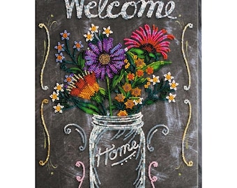 Welcome Home Bead Embroidery Kit: Floral Mason Jar Needlepoint