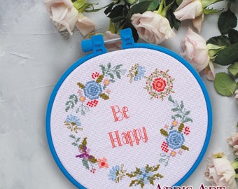 Easy Cross Stitch Kit for Beginner, Floral Ornament Embroidery Kit, Needlepoint Kit, DIY Hoop Art Kit Modern Embroidery Pattern AHM01