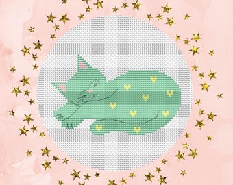 Sweet Cat Cross Stitch Pattern, Easy Beginner Design (PDF Pattern)