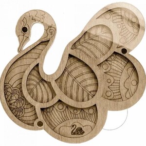 Wood Bead Organizer Box: Plywood Beadwork Case with Needle Magnet Swan 026