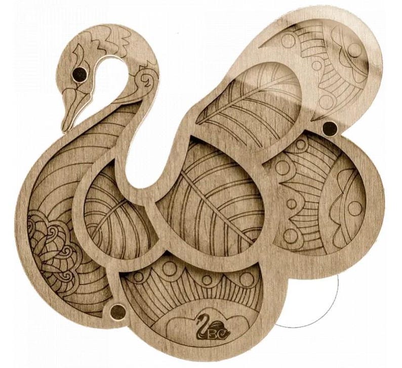 Wood Bead Organizer Box: Plywood Beadwork Case with Needle Magnet Swan 026