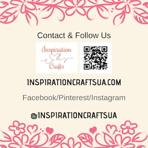 Puede incluir: Cont&aacute;ctanos y s&iacute;guenos en las redes sociales. Logotipo de Inspiration Crafts con un coraz&oacute;n y el texto "Inspiration Crafts". Tambi&eacute;n se muestra un c&oacute;digo QR. La direcci&oacute;n del sitio web es "inspirationcraftsua.com". S&iacute;guenos en Facebook, Pinterest e Instagram. @inspirationcraftsua