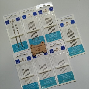 DMC Tapestry Embroidery Needle Silver Eye for Cross Stitch, Big eye tapestry needles Needlepoint tools Set of 6pcs hand-sewing needles