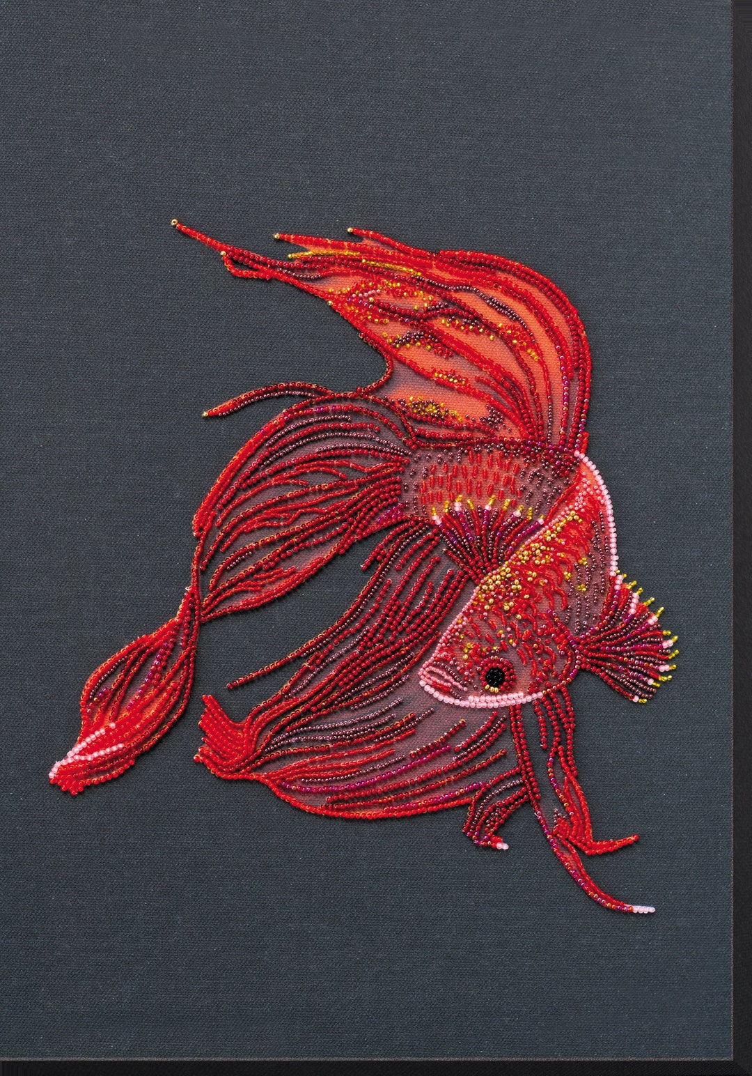 Embroidered Fish Bead Embroidery Kit Siamese Fighting Red Fish Ocean Needlework Kit Hand ...
