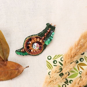 DIY Jewelry making kit Emerald snail Seed beaded brooch Bead Embroidery kit Needlework beading decoration, handmade jewelry gift AbrisArt