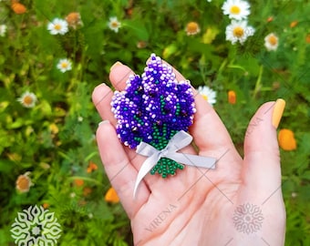 DIY Jewelry making kit, Seed beaded brooch A bouquet of lavender, Bead Embroidery kit, Needlework beading decoration, Made in Ukraine