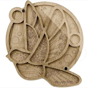 Wood Bead Organizer Box: Plywood Beadwork Case with Needle Magnet Round Bird 031