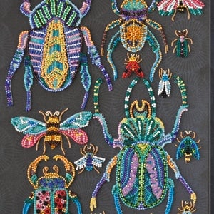 Bead embroidery kit Beetles beaded cross stitch, needlework kit, hand embroidery, embroidery pattern, Beadwork gift beading pattern AB04