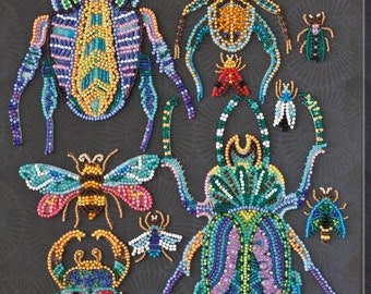 Beetles Bead Embroidery Kit Needlework, Beading Pattern