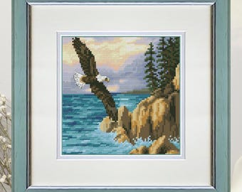 Eagle in Flight Cross Stitch Kit: Bird Needlework, Beginner Embroidery