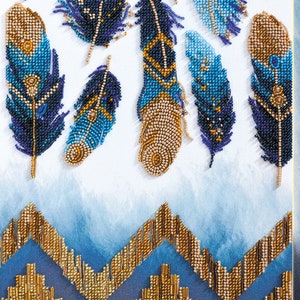 Bead Embroidery Kit: Indigo Feathers, Native Boho Needlework