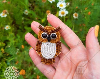 Seed Bead Embroidery Brooch Kit: Forest Owl DIY Jewelry