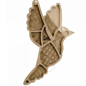 Wood Bead Organizer Box: Plywood Beadwork Case with Needle Magnet Bird 029