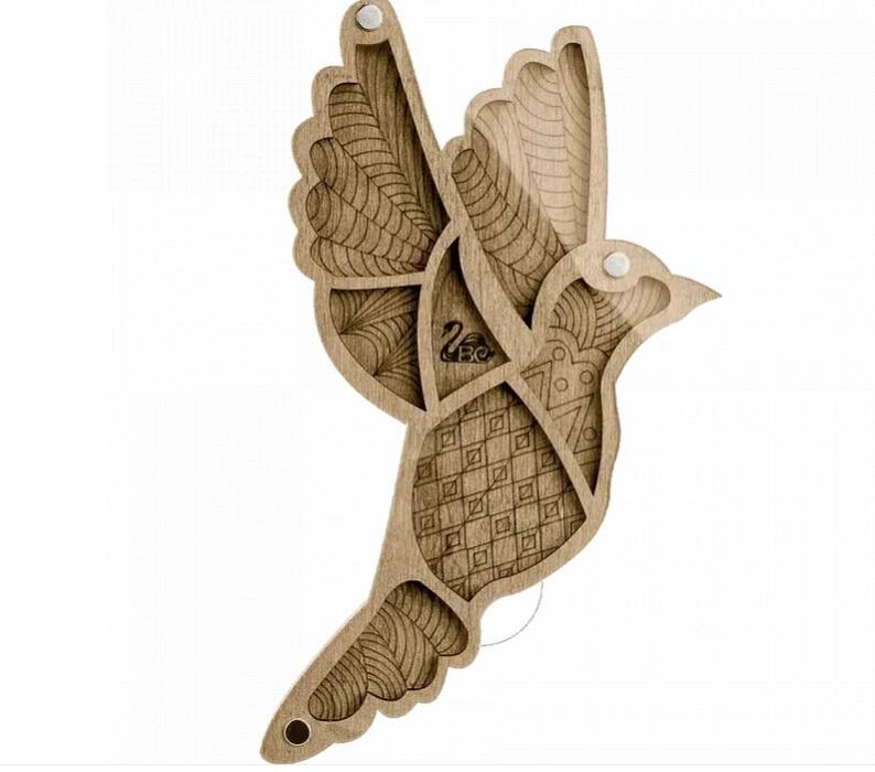 Wood Bead Organizer Box: Plywood Beadwork Case with Needle Magnet Bird 029