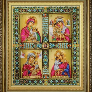 Bead embroidery kit Virgin Mary christian embroidery kit religious beads icon, Holy Orthodox icon bedroom home decor beading pattern