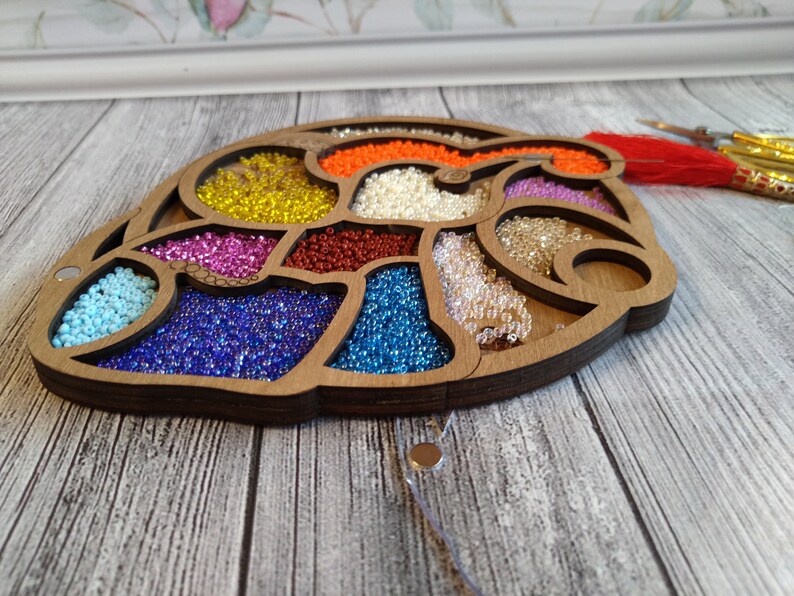 Wood Bead Organizer Box With Needle Elephant Beads Etsy