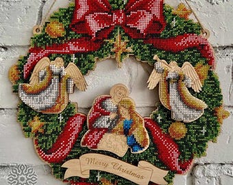 DIY Christmas Wreath Bead Embroidery Kit: Wooden Blanks Included