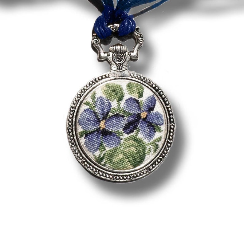 Cross Stitch Pendant Violets Necklace Kit Floral Jewelry Etsy