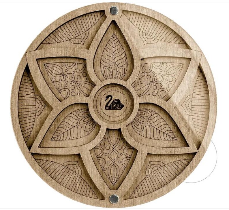 Wood Bead Organizer Box: Plywood Beadwork Case with Needle Magnet Flower 021