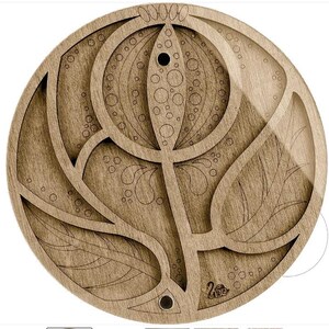 Wood Bead Organizer Box: Plywood Beadwork Case with Needle Magnet Round flower 028