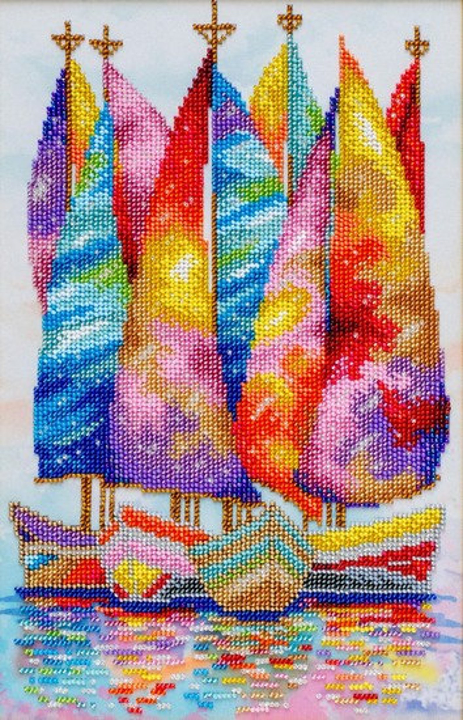 Bead Embroidery Kit Bright Boats Embroidery Kit Multicolored Etsy