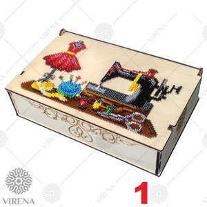 Wooden Jewelry Box Wood stash Box Handmade with bead embroidery, Laser cutting Jewelry box for women DIY kit for jewelry box with embroidery